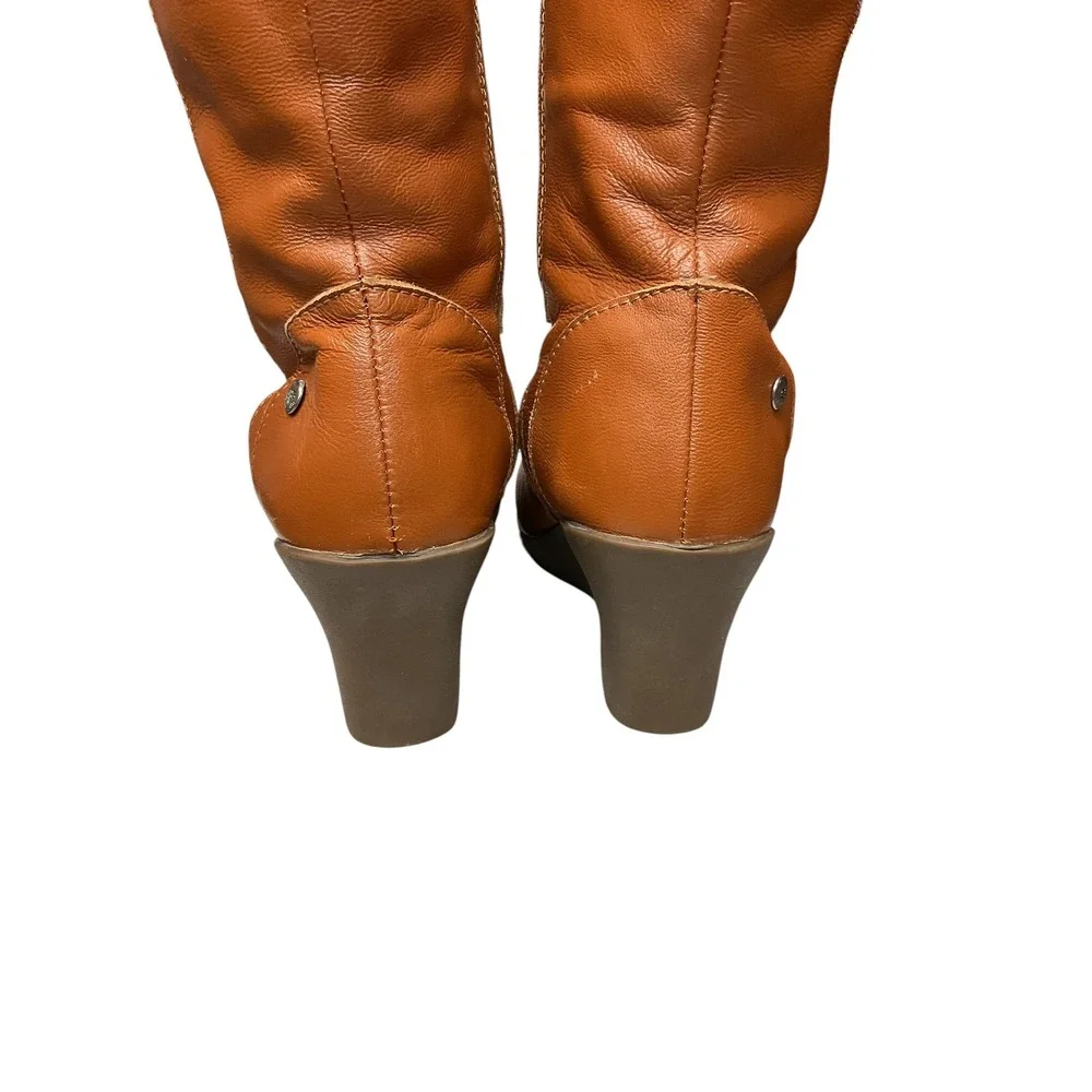 UGG Corinth Shearling Lined Wedge Knee High Leather Buckle Zip Wedge Boots Sz 10